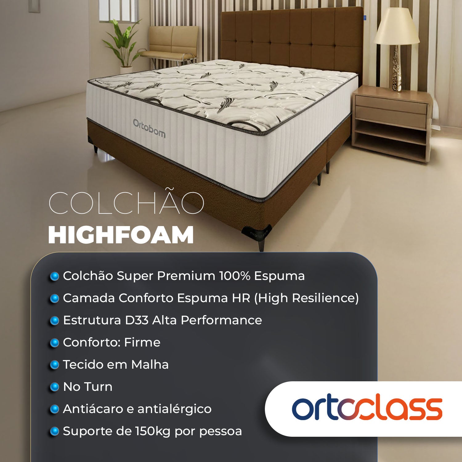 Cama Box Ortobom Highfoam Solteiro (88x188x64)