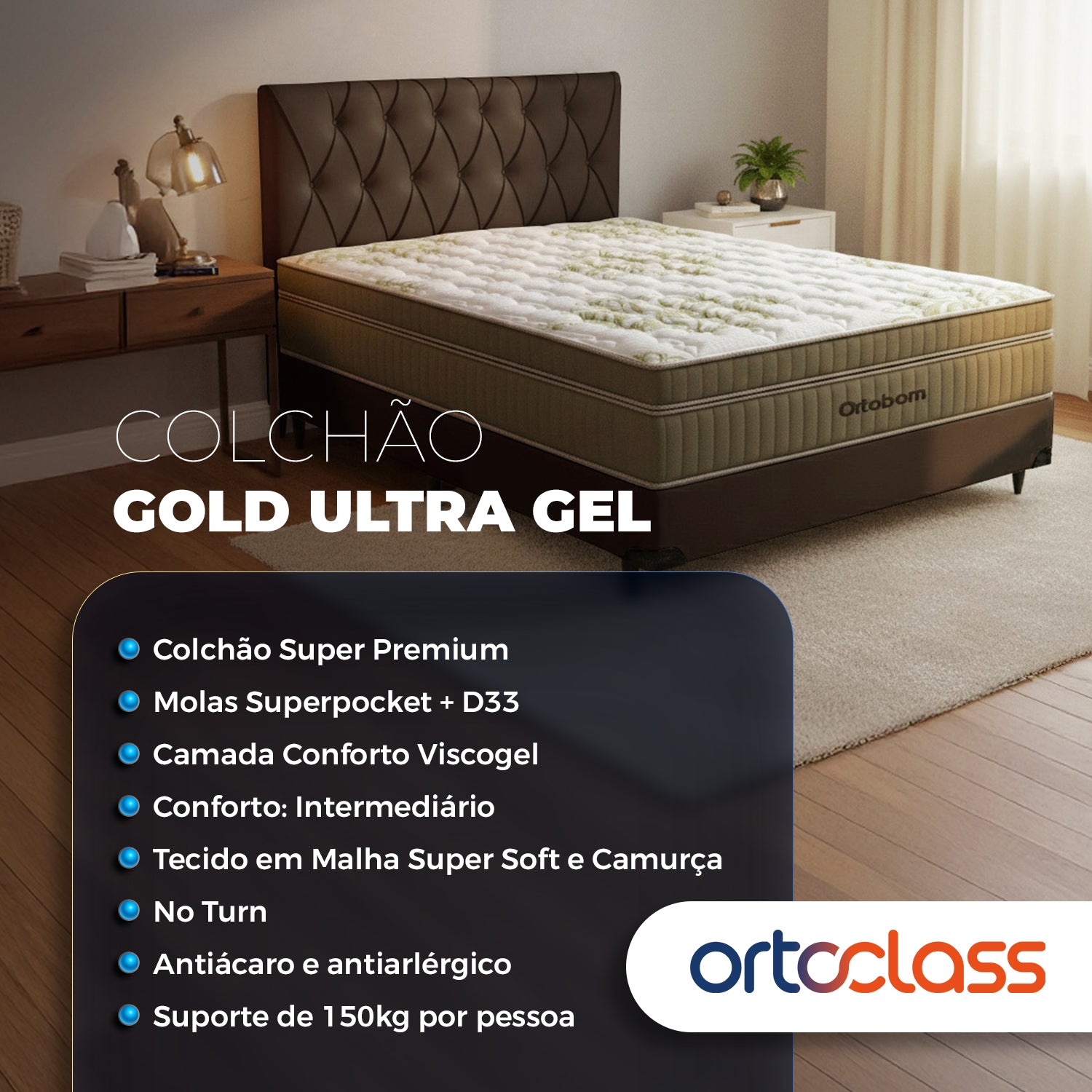 Cama Box Ortobom GoldUltra Molas Ensacadas Casal(138x188x68)