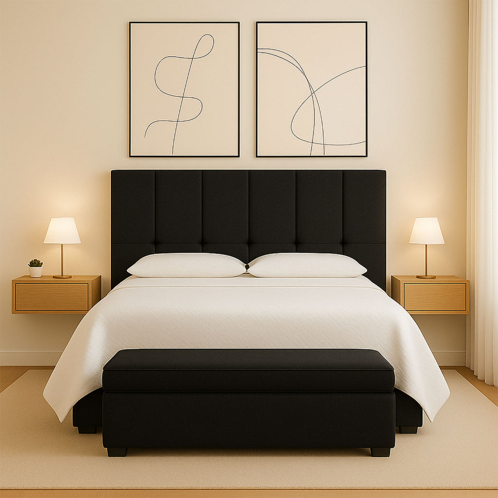 Cabeceira Piave Veluto Preto Queen (8x160x120) - Ortobom
