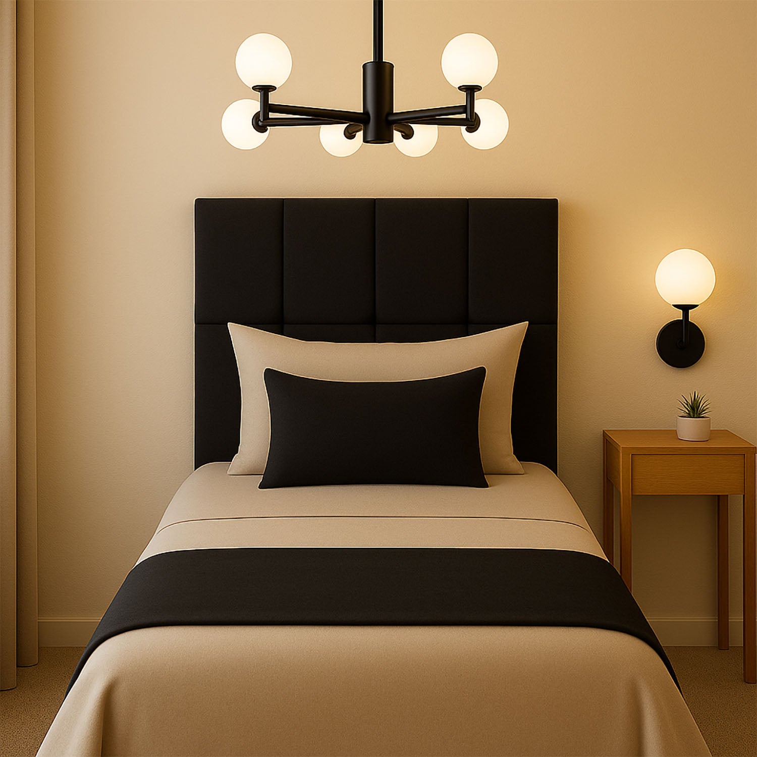 Cabeceira Piave Veluto Preto Solteiro (8x90x120) - Ortobom