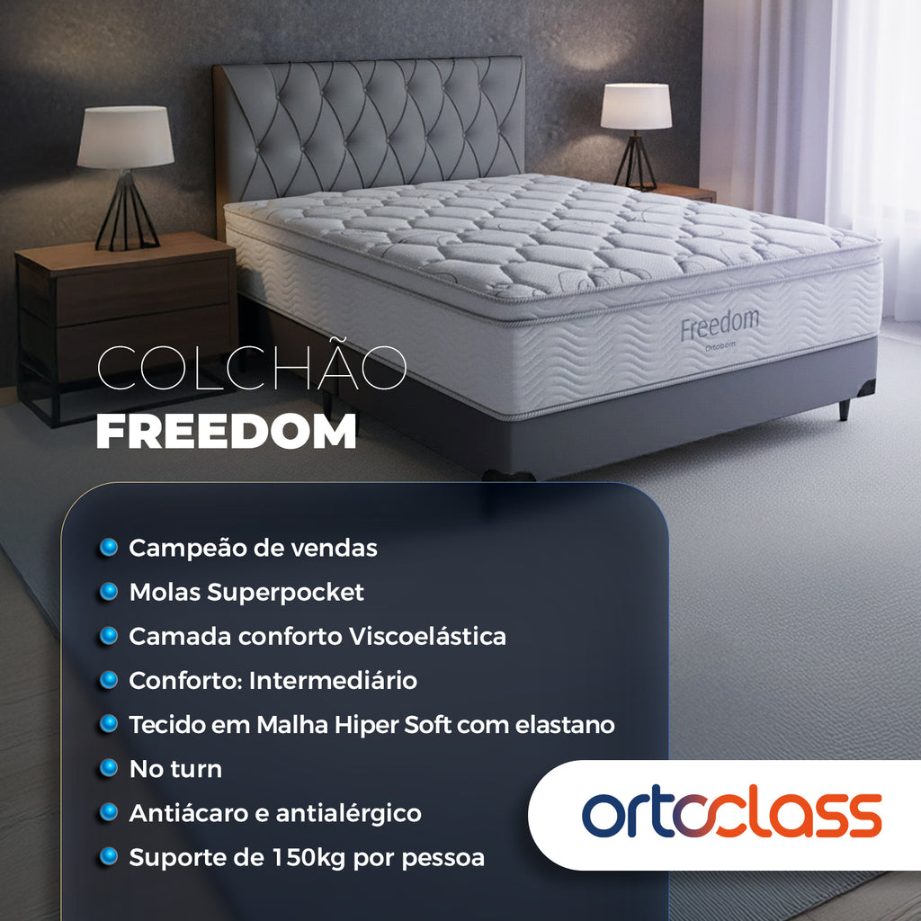 Cama Box e Colchão Freedom - Queen (158x198) - Ortobom