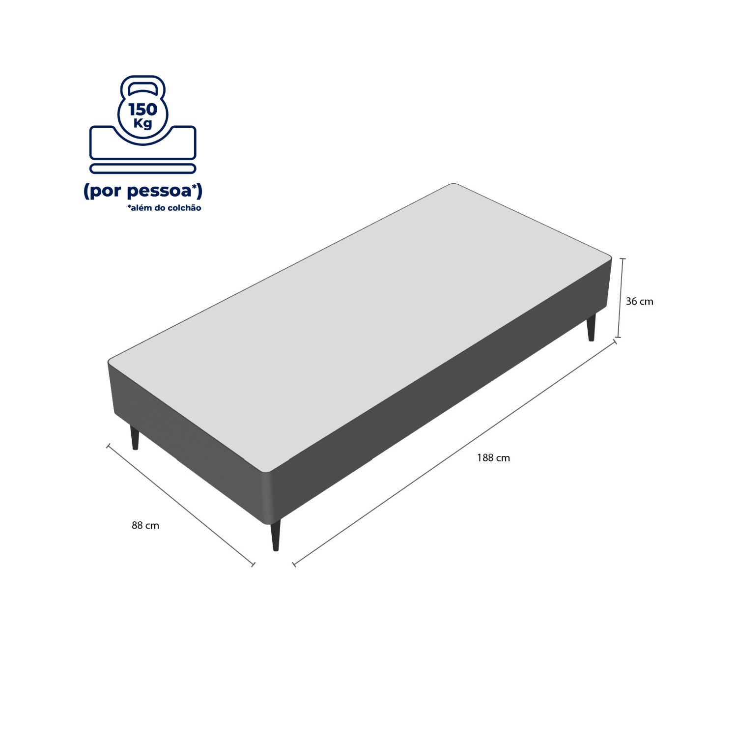 Base Sommier Camurça Cinza Solteiro (88x188x23) - Ortobom
