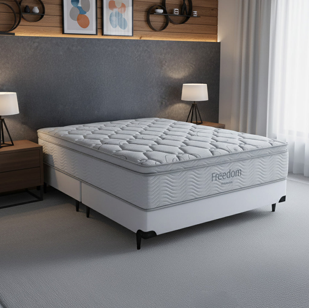 Cama Box e Colchão Freedom - SuperKing (193x203) - Ortobom