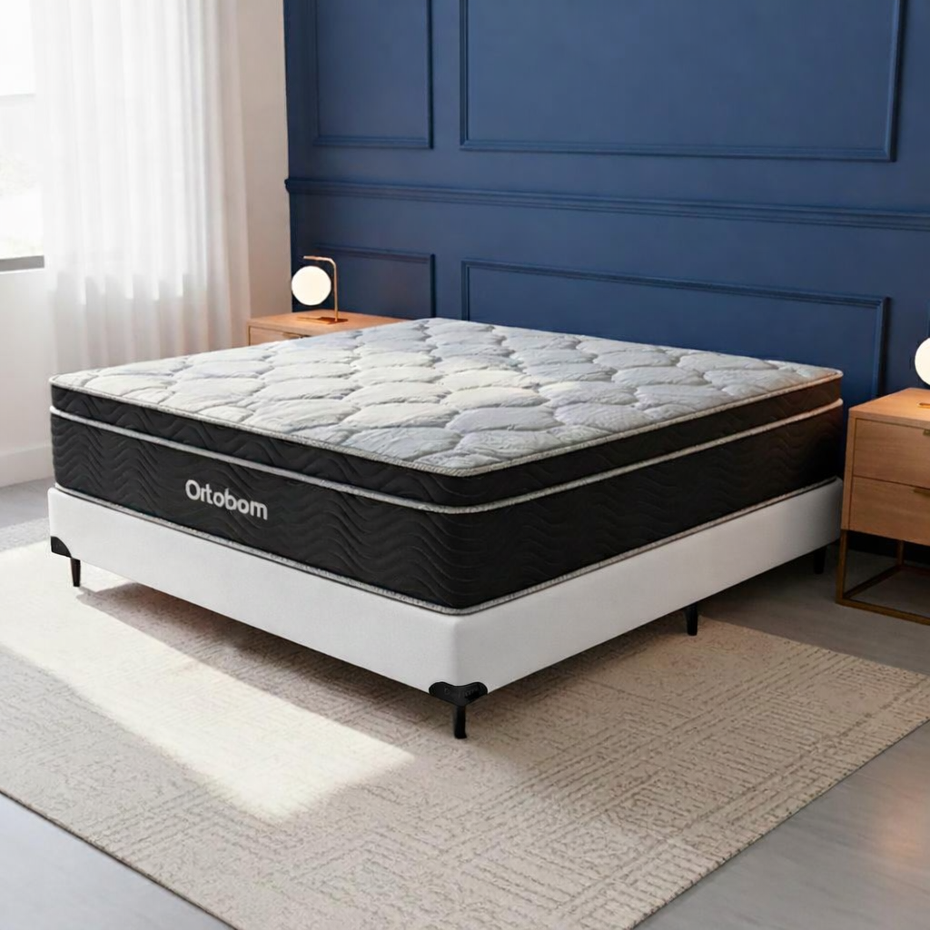 Cama Box e Colchão Elegant Molas Ensacadas (138x188) Ortobom