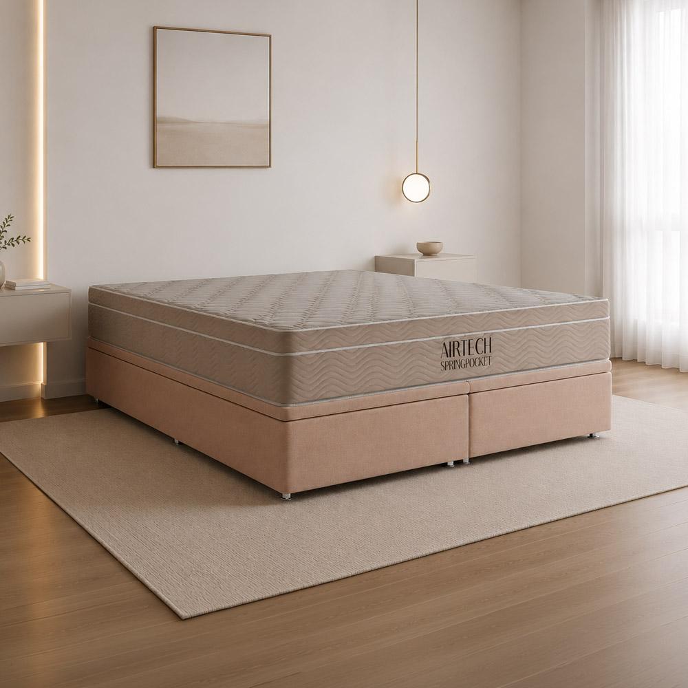 Cama Baú e Airtech Molas Ensacadas Queen (158x198) -Ortobom