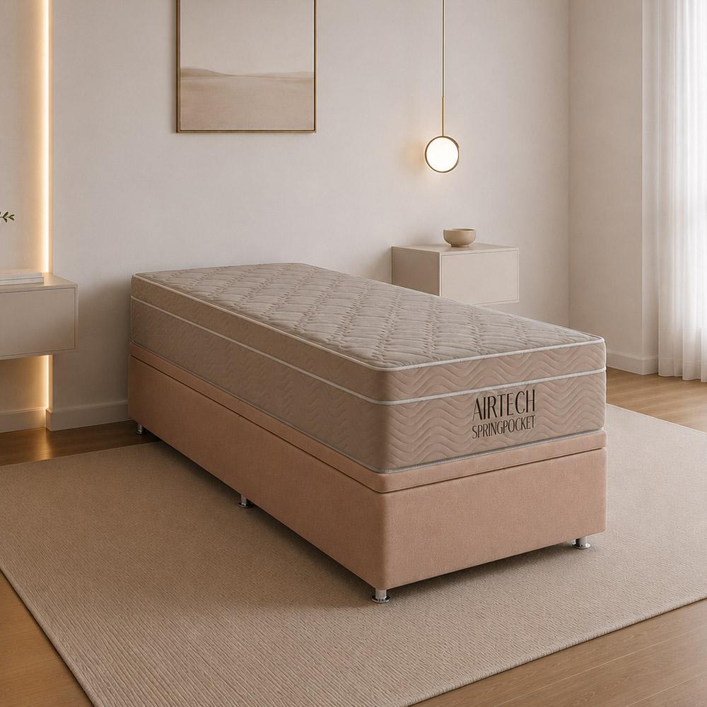 Cama Baú e Airtech Molas Ensacadas Solteiro (88x188)-Ortobom
