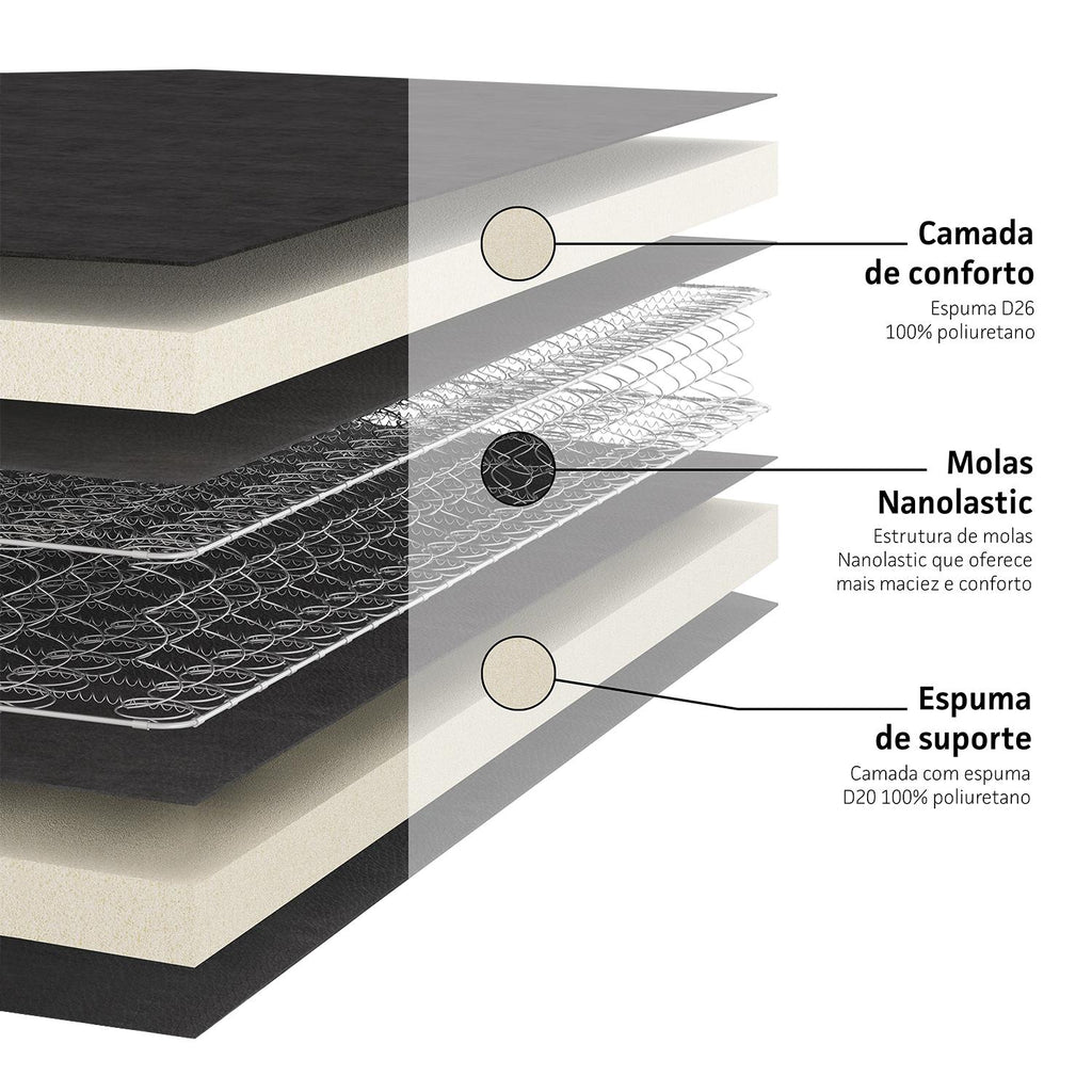 Cama Box e Colchão  Elegant Nano Casal (138x188) - Ortobom