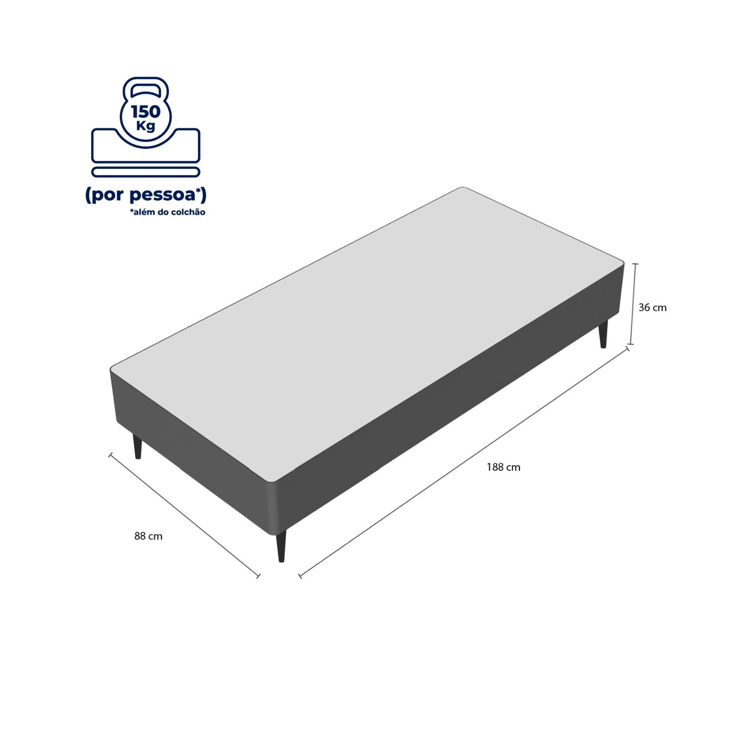 Base Sommier Linho Preto Solteiro (88x188x23) - Ortobom
